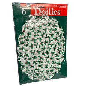 Vintage Amscan Christmas Doilies Placemat Oval Round Holly NIP!